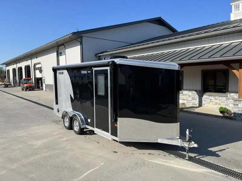 2026 Neo 7.5x16' NAMR Aluminum Enclosed Powersports Trailer * 7.5' WIDTH * TORSION * FINISHED WALLS/CEILING * INSULATION * ALUMINUM WHEELS * +12"/UTV HEIGHT * BLACK+SILVER* SPORT TIE DOWN SYSTEM * NUDO FLOOR * CABINETS * AWNING * 30"x30" WINDOW * A/C UNIT