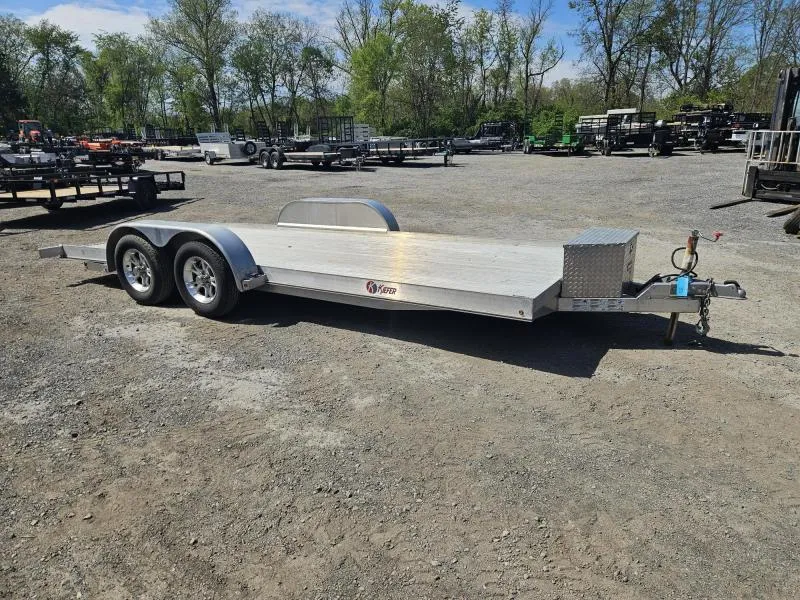 USED Kiefer 7x18' All Aluminum Car Hauler 7000# GVW * DROP AXLES * OVERLENGTH RAMPS * TORSION SUSPENSION * EXTRUDED ALUMINUM FLOOR * ALUMINUM WHEELS * ALUMINUM TOOLBOX * SUPER LOW LOAD ANGLE * LIGHTWEIGHT