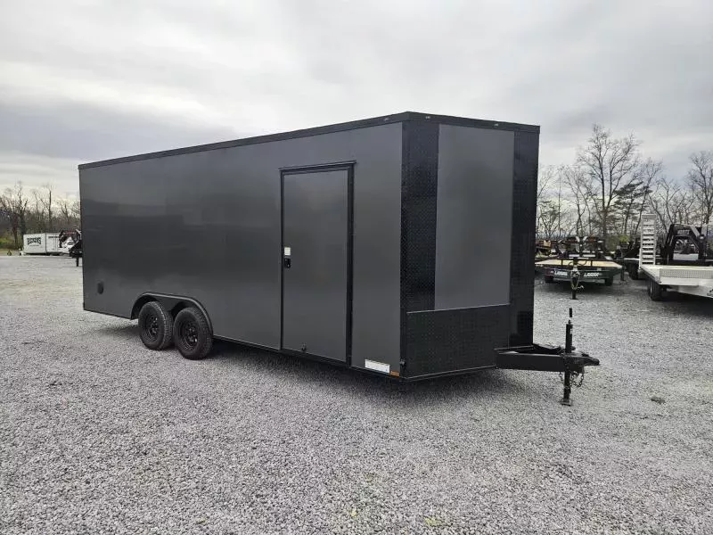 2026 Xtreme Cargo 8.5x20 Enclosed Car Hauler Trailer 7000# GVW * 7' HEIGHT UTV PKG * CHARCOAL BLACKOUT PACKAGE * REAR SPOILER W/ LOADING LIGHT * .080 POLYCOR SEMI-SCREWLESS * RV DOOR * PLYWOOD WALLS AND FLOOR * TUBE STUDS * D-RINGS * 6" TUBE FRAME