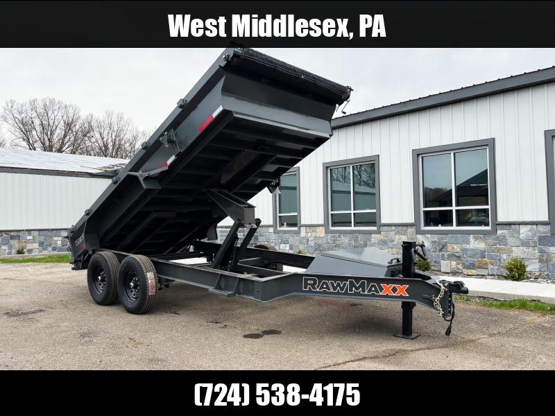 2025 RawMaxx 7x14' Hydraulic Dump Trailer 14000# GVW * 8" I-BEAM FRAME * SCISSOR HOIST * 3-WAY COMBO GATE * UNDERMOUNT RAMPS * ADJUSTABLE COUPLER * 12K JACK * 110V CHARGER * HD TOP RAIL 1750183930