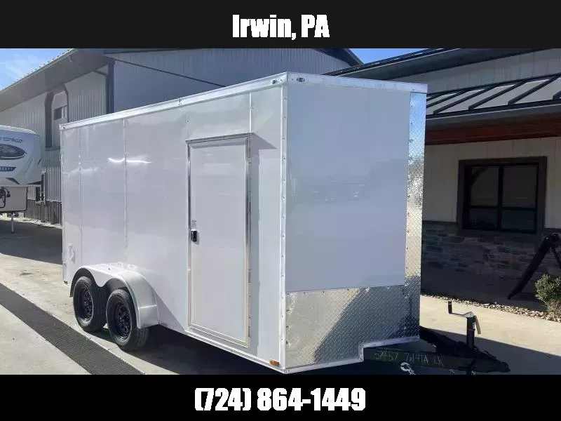 2026 Quality 7x16' Enclosed Cargo Trailer 7000# GVW * BARN DOORS * .080 WHITE POLYCOR EXTERIOR * 6'6" HEIGHT * SEMI-SCREWLESS * PLYWOOD WALLS & FLOORS * TUBE WALL AND CEILING STUDS * LED LIGHTS * 16" O.C. WALL AND FLOORS * RV DOOR