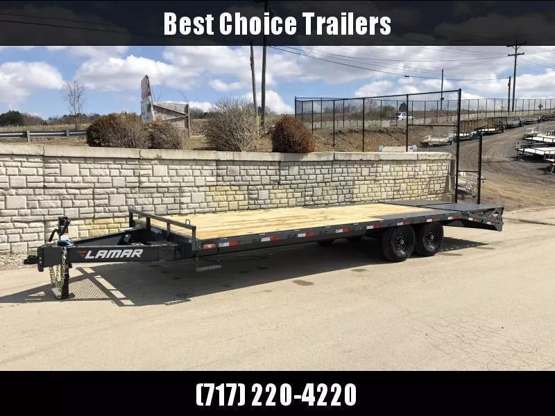 2025 Lamar 102x24' Beavertail Deckover Trailer 14000# GVW * 12K JACK * FULL WIDTH RAMPS + SPRING ASSIST  * CHARCOAL * TOOL TRAY * HD COUPLER * I-BEAM FRAME * 16" O.C. C/M * RUBRAIL/STAKE POCKETS/PIPE SPOOLS