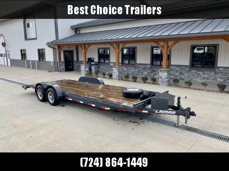 USED 2021 Lamar 7x22' Car Hauler Trailer 9990# GVW * CHARCOAL POWDERCOATING * 7K DROP LEG JACK * CHANNEL C/M * ADJUSTABLE COUPLER * RUBRAIL * TOOLBOX * WINCH * SWIVEL JACKS * ALUMINUM WHEELS * SPARE USED 2021 Lamar 7x22' Car Hauler Trailer 9990# GVW * CHARCOAL POWDERCOATING * 7K DROP LEG JACK * CHANNEL C/M * ADJUSTABLE COUPLER * RUBRAIL * TOOLBOX * WINCH * SWIVEL JACKS * ALUMINUM WHEELS * SPARE