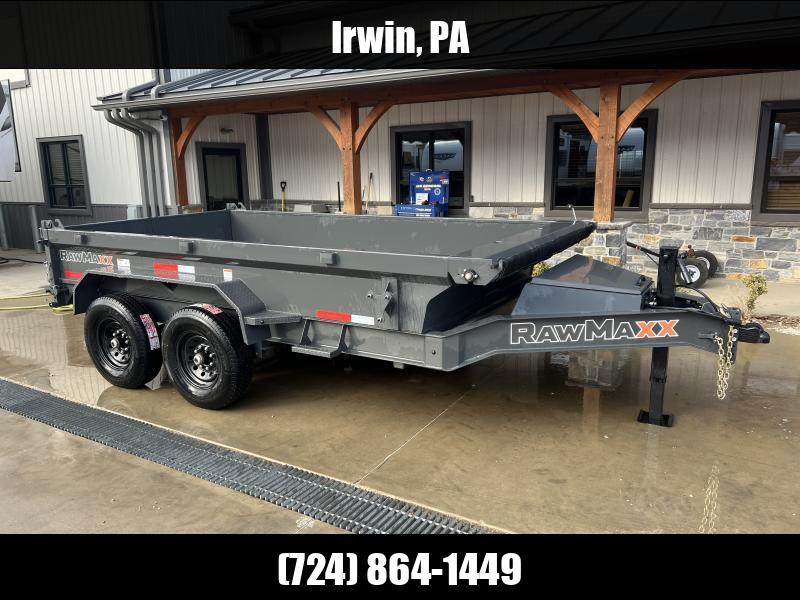 2025 RawMaxx 7x12' Hydraulic Dump Trailer 14000# GVW * 8" I-BEAM FRAME * SCISSOR HOIST * 3-WAY COMBO GATE * UNDERMOUNT RAMPS * ADJUSTABLE COUPLER * 12K JACK * 110V CHARGER * HD TOP RAIL 1750183929