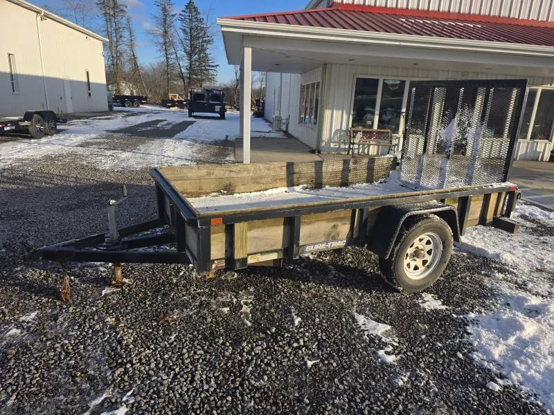 USED Sure-Trac 5x10' Tube Top Utility Landscape Trailer 2990# GVW * TRIPLE TUBE TONGUE * 2" TUBE TOP RAIL * 2X2" TUBE GATE C/M + SPRING ASSIST + FOLD FLAT * TOOLESS GATE REMOVAL * SPARE MOUNT * PROTECTED WIRING * SET BACK JACK * STAKE POCKETS * BULLET LED