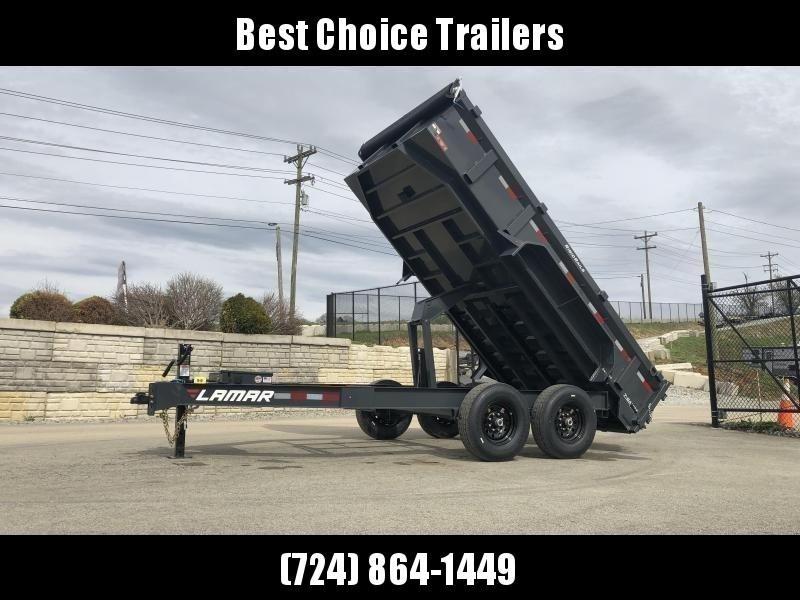 2021 Lamar 7x14' Dump Trailer 14000# GVW * 7GA FLOOR * 14-PLY TIRES * TARP KIT * UNDERMOUNT RAMPS * SCISSOR HOIST * 12K JACK * CHARCOAL * RIGID RAILS * HD COUPLER * NESTLED I-BEAM FRAME 28" H * 3-WAY GATE * 12" O.C. C/M 2021 Lamar 7x14' Dump Trailer 14000# GVW * 7GA FLOOR * 14-PLY TIRES * TARP KIT * UNDERMOUNT RAMPS * SCISSOR HOIST * 12K JACK * CHARCOAL * RIGID RAILS * HD COUPLER * NESTLED I-BEAM FRAME 28" H * 3-WAY GATE * 12" O.C. C/M