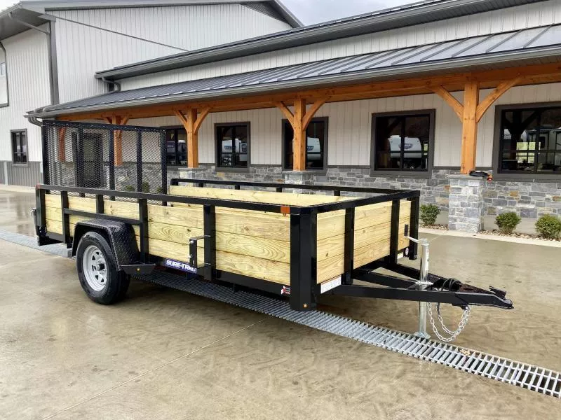 2026 Sure-Trac 7x12' High Side Utility Trailer 5000# GVW * 5200# AXLE W BRAKES * 24" 3-BOARD HIGH SIDE * TUBE TOP RAIL * 2X2" TUBE GATE C/M + SPRING ASSIST + FOLD FLAT * TOOLESS GATE REMOVAL * SPARE MT * PROTECTED WIRING * SET BACK JACK * TRIPLE TONGUE