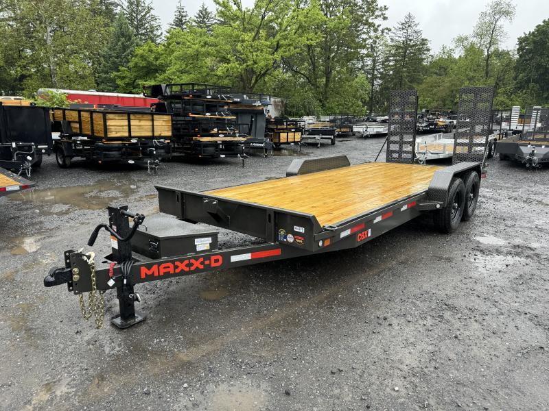 NEW MAXXD 7x18' C5X Equipment Trailer 9990# GVW * STAND UP DELUXE RAMPS * METALLIC GREY * ADJ CAST COUPLER * 12K JACK * RUBRAIL/STAKE POCKETS/D-RINGS * SLIPPER SPRINGS * TOOLBOX
