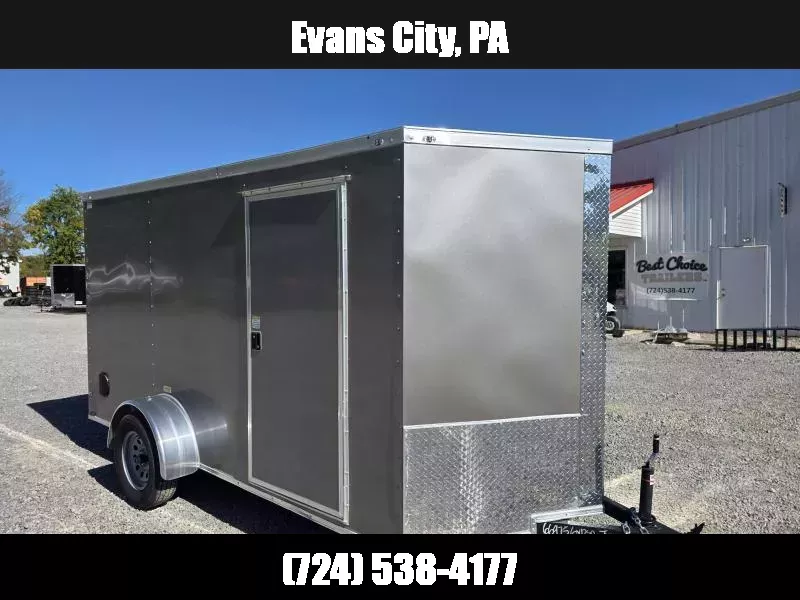 2025 Quality Cargo 6x12 Single Axle Enclosed Cargo Trailer 2990# GVW * 6'3 CEILING HEIGHT * SILVER EXTERIOR * PLYWOOD WALLS AND FLOOR * RV DOOR * 16" O.C. * TUBE STUDS * RAMP DOOR * V-NOSE 1761309942