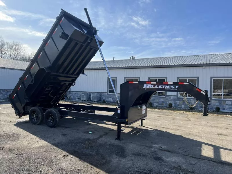 2026 Hillcrest Trailers 7x16' Gooseneck High Side Dump Trailer 15900 GVW * 40" HIGH SIDES * 12-TON TELESCOPIC HOIST * ENGINEERED NECK * I-BEAM FRAME * 7GA FLOOR * DELUXE TARP KIT * HD TOP RAIL * REAR STAB JACKS * 12" O.C. C/M
