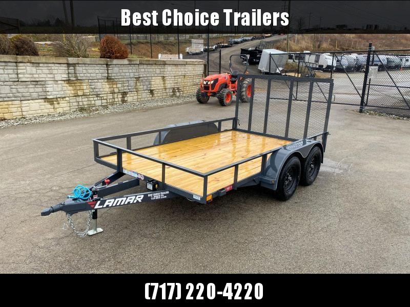 2021 Lamar 7x12' Utility Landscape Trailer 7000# GVW * CHARCOAL * HD GATE/2X2" TUBE C/M + SPRING ASSIST * CAST COUPLER * COLD WEATHER HARNESS * 4" CHANNEL TONGUE * STAKE POCKETS * SWIVEL JACK * TUBE BUMPER * TEARDROP FENDERS * BULLET LED'S 2021 Lamar 7x12' Utility Landscape Trailer 7000# GVW * CHARCOAL * HD GATE/2X2" TUBE C/M + SPRING ASSIST * CAST COUPLER * COLD WEATHER HARNESS * 4" CHANNEL TONGUE * STAKE POCKETS * SWIVEL JACK * TUBE BUMPER * TEARDROP FENDERS * BULLET LED'S