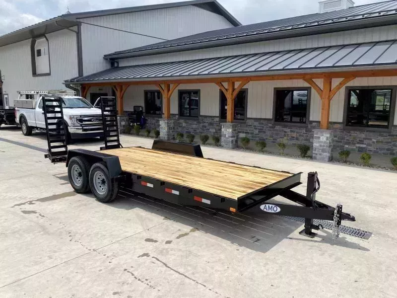 2026 AMO 7x16' Equipment Trailer 12000# GVW * ALL LED LIGHTS * STAND UP RAMPS * BEAVERTAIL * STACKED 6" CHANNEL TONGUE/FRAME * 12K DROP LEG JACK * REMOVABLE FENDERS