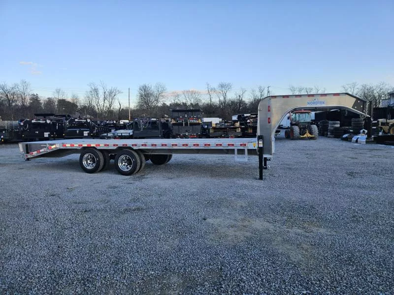 2025 Nordtek 102x25' Aluminum Gooseneck Beavertail Deckover Trailer 22000# GVW * ULTRA DUTY * 10000# AXLES * FULL WIDTH RAMPS * FRONT & SIDE TOOLBOX * ALUMINUM WHEELS * DUAL JACKS * PIPE SPOOLS * 6 D-RINGS