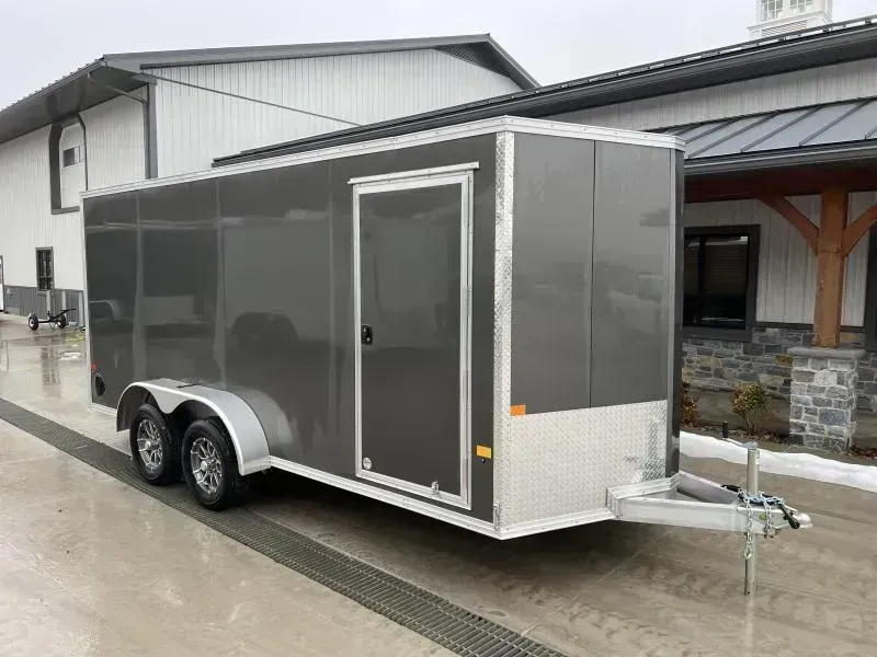 2026 EZ Hauler 7x14' Aluminum Enclosed Cargo Trailer 7000# GVW * 7' INTERIOR HEIGHT * BLACK .080 POLYCOR EXTERIOR * ALUMINUM FRAME * RAMP DOOR * 16" O/C WALLS * 1 PC ROOF * SCREWLESS * ALUMINUM WHEELS