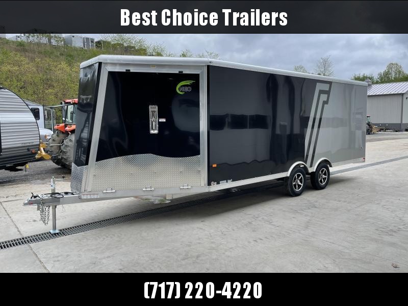 2021 NEO 8.5x20' NMS Aluminum Enclosed All Sport Car Hauler Trailer 7000# GVW * BLACK & SILVER 2-TONE W/ JD SLASH * FRONT RAMP * FINISHED WALLS * ALUMINUM WHEELS * ROUND TOP * 7' UTV HEIGHT 2021 NEO 8.5x20' NMS Aluminum Enclosed All Sport Car Hauler Trailer 7000# GVW * BLACK & SILVER 2-TONE W/ JD SLASH * FRONT RAMP * FINISHED WALLS * ALUMINUM WHEELS * ROUND TOP * 7' UTV HEIGHT