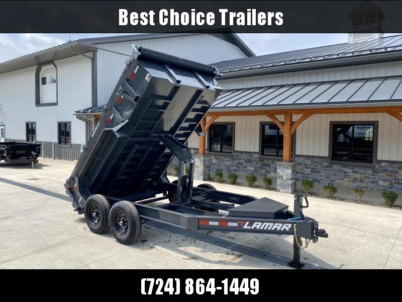 2023 Lamar 7x12' Dump Trailer 14000# GVW * 7GA FLOOR * TARP KIT * UNDERMOUNT RAMPS * SCISSOR HOIST * 12K JACK * CHARCOAL WITH BLACK WHEELS * RIGID RAILS * HD COUPLER * NESTLED I-BEAM FRAME 28" H * 3-WAY GATE * 12" O.C. C/M * SPARE MOUNT * CLEARANCE 2023 Lamar 7x12' Dump Trailer 14000# GVW * 7GA FLOOR * TARP KIT * UNDERMOUNT RAMPS * SCISSOR HOIST * 12K JACK * CHARCOAL WITH BLACK WHEELS * RIGID RAILS * HD COUPLER * NESTLED I-BEAM FRAME 28" H * 3-WAY GATE * 12" O.C. C/M * SPARE MOUNT * CLEARANCE