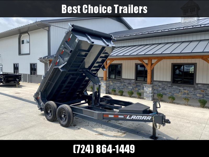 2023 Lamar 7x12' Dump Trailer 14000# GVW * 7GA FLOOR * TARP KIT * UNDERMOUNT RAMPS * SCISSOR HOIST * 12K JACK * CHARCOAL WITH BLACK WHEELS * RIGID RAILS * HD COUPLER * NESTLED I-BEAM FRAME 28" H * 3-WAY GATE * 12" O.C. C/M * SPARE MOUNT * CLEARANCE 2023 Lamar 7x12' Dump Trailer 14000# GVW * 7GA FLOOR * TARP KIT * UNDERMOUNT RAMPS * SCISSOR HOIST * 12K JACK * CHARCOAL WITH BLACK WHEELS * RIGID RAILS * HD COUPLER * NESTLED I-BEAM FRAME 28" H * 3-WAY GATE * 12" O.C. C/M * SPARE MOUNT * CLEARANCE