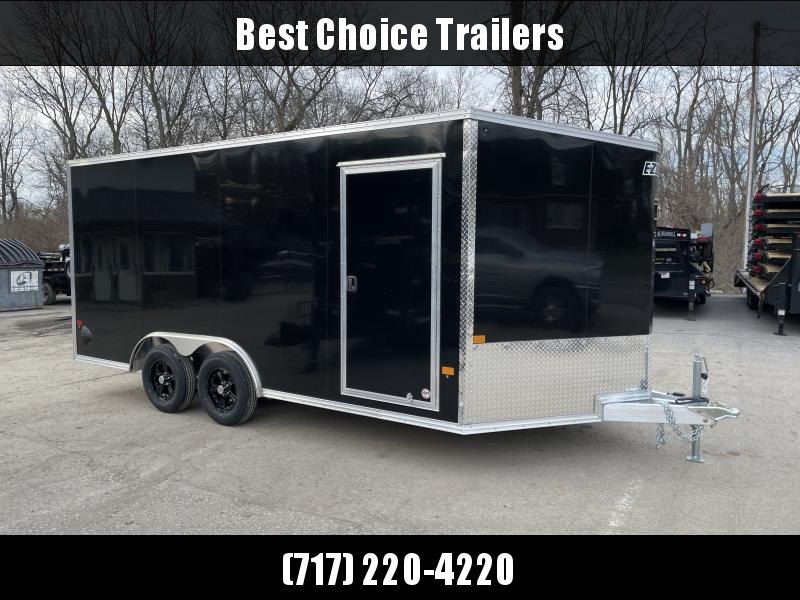 2022 E-Z Hauler 8.5x16' Aluminum Enclosed Car Hauler 7000# GVW * BLACK IN COLOR * ALUMINUM WHEELS * 7' HEIGHT * 16" O/C * SCREWLESS * ONE PC ROOF * STONEGUARD * VINYL WALLS * 3/4" FLOORS 2022 E-Z Hauler 8.5x16' Aluminum Enclosed Car Hauler 7000# GVW * BLACK IN COLOR * ALUMINUM WHEELS * 7' HEIGHT * 16" O/C * SCREWLESS * ONE PC ROOF * STONEGUARD * VINYL WALLS * 3/4" FLOORS