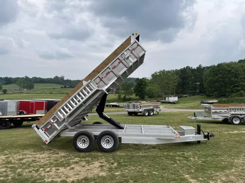 2026 Nordtek 7x16' Aluminum Dump Trailer 14000# GVW * 7GA FLOOR * SCISSOR LIFT * ALUMINUM TOOLBOX * ALUMINUM WHEELS * 12K DROP LEG JACK * 8" TONGUE * RAMPS INCLUDED * DELUXE TARP KIT * 12" O.C. CROSSMEMBERS