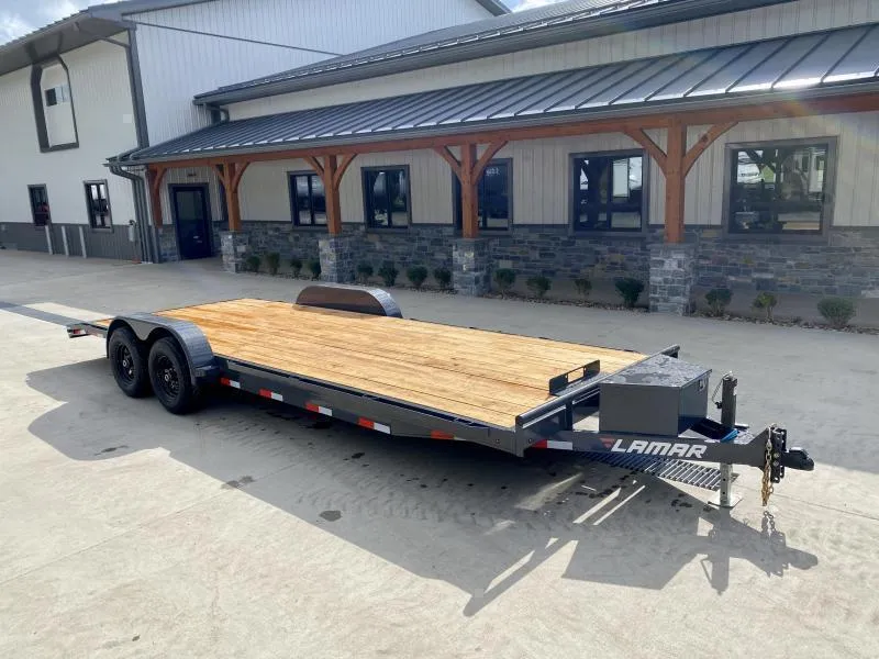 2026 Lamar 7x22' Car Hauler Trailer 9990# GVW * CHARCOAL POWDERCOATING * 7K DROP LEG JACK * CHANNEL C/M * ADJUSTABLE COUPLER * RUBRAIL * TOOLBOX * WINCH PLATE * SWIVEL JACKS * 4 D-RINGS