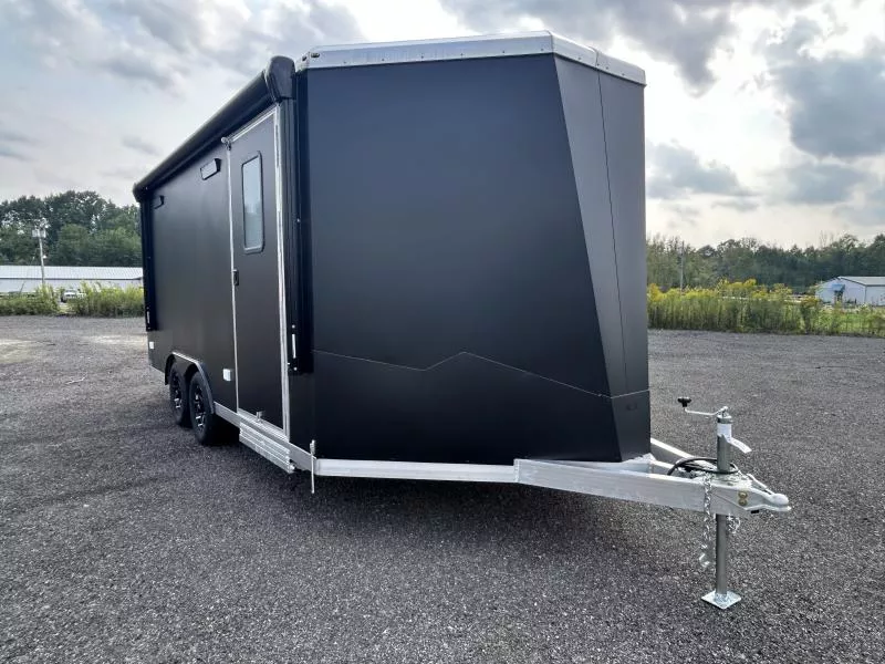 2026 NEO 8.5x16' NAUX Aluminum Enclosed Toy Hauler Trailer 7000# GVW * MATTE BLACK EXTERIOR * AWNING * A/C W HEAT * INSULATED * BLACKOUT TRIM * BASE/OVERHEAD CABINETS * DRT REAR SPOILER * CABLELESS REAR RAMP * ALUMINUM WHEELS * L-TRACK TIE DOWN SYSTEM