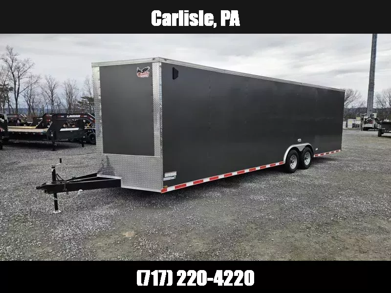 2026 Quality 8.5x28' Enclosed Car Hauler Trailer 9990# GVW * CHARCOAL .080 POLYCOR EXTERIOR * SEMI-SCREWLESS * HD RAMP DOOR * PLYWOOD WALLS & FLOORS * TUBE WALL AND CEILING STUDS * LED LIGHTS * 16" O.C. WALL AND FLOORS * RV DOOR * V-NOSE
