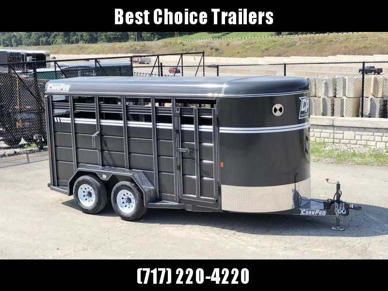 2021 Corn Pro 16' Livestock Trailer 7000# GVW * GREY/CHARCOAL * TORSION SUSPENSION * DEXTER AXLES * 225/75/R15 8-PLY TIRES * HD FENDERS * CENTER AND REAR SLAM GATES * 4" CHANNEL TONGUE * URETHANE PAINT * KILN DRIED LUMBER 2021 Corn Pro 16' Livestock Trailer 7000# GVW * GREY/CHARCOAL * TORSION SUSPENSION * DEXTER AXLES * 225/75/R15 8-PLY TIRES * HD FENDERS * CENTER AND REAR SLAM GATES * 4" CHANNEL TONGUE * URETHANE PAINT * KILN DRIED LUMBER