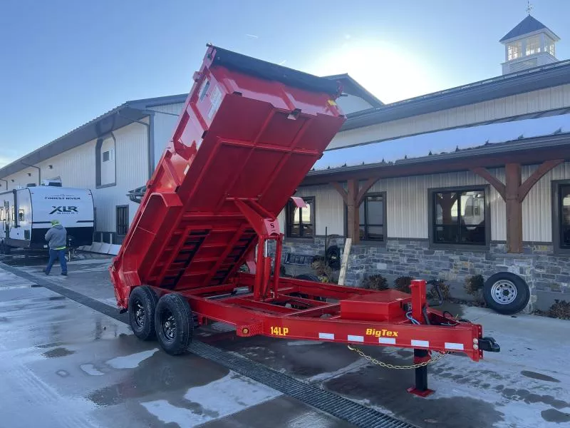 2026 Big Tex Trailers 14LP 7x14' HD Low Profile Dump Trailer 14000# GVW * RED POWDERCOAT * SCISSOR HOIST * 8" I-BEAM FRAME * UNDERMOUNT RAMPS * COMBO GATE * 12K JACK * 24" 10 GA SIDES * TARP KIT * REAR STABILIZER JACKS
