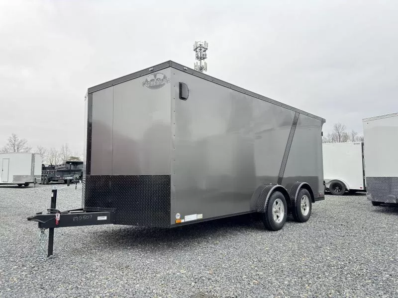 NEW Cargo Mate 7.5x14' Enclosed Cargo Trailer 7000# GVW * WHITE BLACKOUT * NUDO FLOOR * FINISHED WALLS/CEILING * SLANT V-NOSE * ALUMINUM WHEELS * BARN DOORS * .030 SCREWLESS EXTERIOR * SPREAD AXLE * SLANT DIVIDER