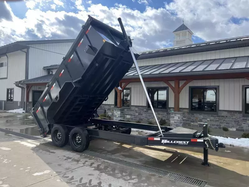 2026 Hillcrest Trailers 7x16' High Side Dump Trailer 17600 GVW * 8000# AXLES * 17.5" 16-PLY TIRES * 40" HIGH SIDES * 12-TON TELESCOPIC HOIST * OVERSIZE TOOLBOX * I-BEAM FRAME * 7GA FLOOR * DELUXE TARP * STRONG RAIL * HD COUPLER * JACKSTANDS * 12" O.C. C/M