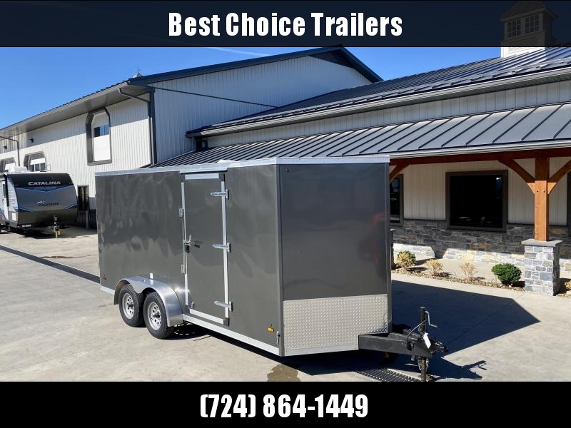 USED 2021 Haulin Trailers 7x16' Enclosed Cargo Trailer 7000# GVW * CHARCOAL * 6" FRAME * RAMP DOOR * RV SIDE DOOR * RAMP FLAP EXTENSION * 6'6" INTIERIOR HEIGHT * E-TRACK * SCREWLESS EXTERIOR * 2' DOVETAIL * ROOF VENT USED 2021 Haulin Trailers 7x16' Enclosed Cargo Trailer 7000# GVW * CHARCOAL * 6" FRAME * RAMP DOOR * RV SIDE DOOR * RAMP FLAP EXTENSION * 6'6" INTIERIOR HEIGHT * E-TRACK * SCREWLESS EXTERIOR * 2' DOVETAIL * ROOF VENT