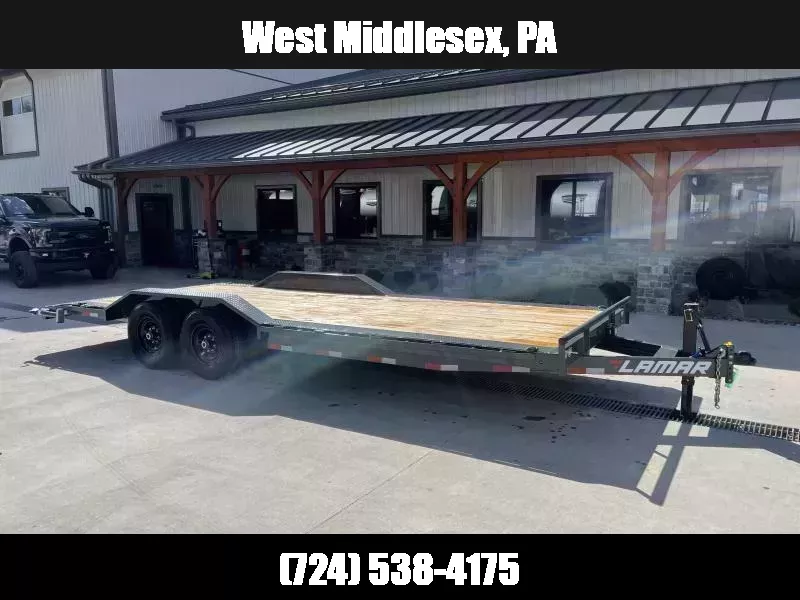 2026 Lamar 102x22' Car Hauler Trailer 14000# GVW * SLIDE IN RAMPS * CHARCOAL * 102" DECK * DRIVE OVER FENDERS * CHARCOAL 1760716401