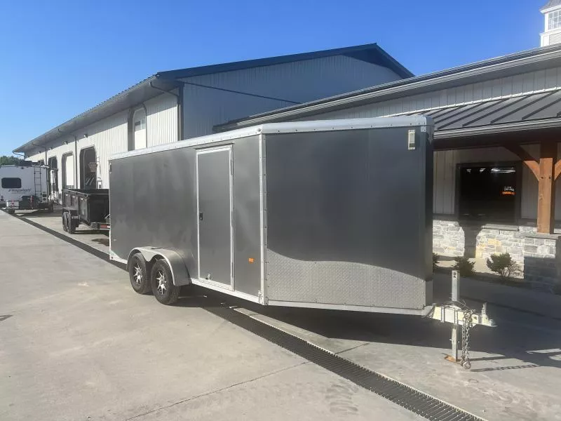 USED NEO 7x20 7,000 GVW ENCLOSED ALUMINUM CARGO TRAILER * SIDE LOADING RAMP * CABINETS * D-RINGS * 