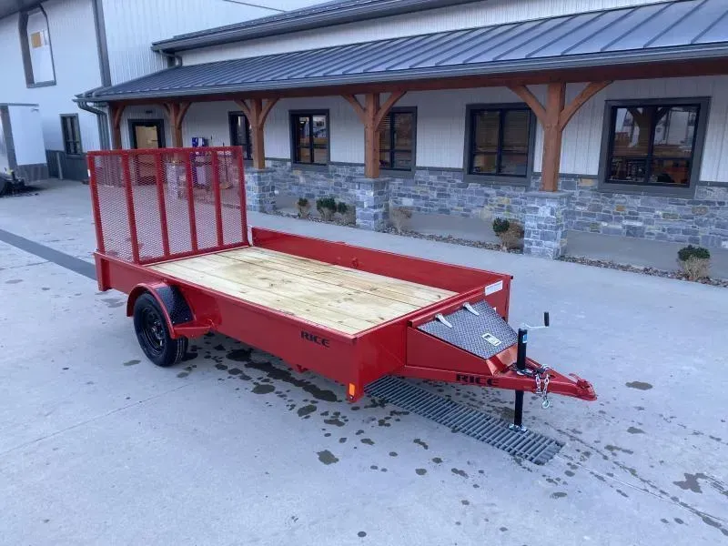 2026 Rice Trailers 76"x10' Steel High Side Landscape Utility Trailer 2990# GVW * RED * TRIPLE TUBE TONGUE * 2" BALL COUPLER * TOOLBOX * 2x2" TUBE GATE * 6 D-RING TIE DOWNS * 15" RADIALS * BULLET LEDS * POWDERCOAT
