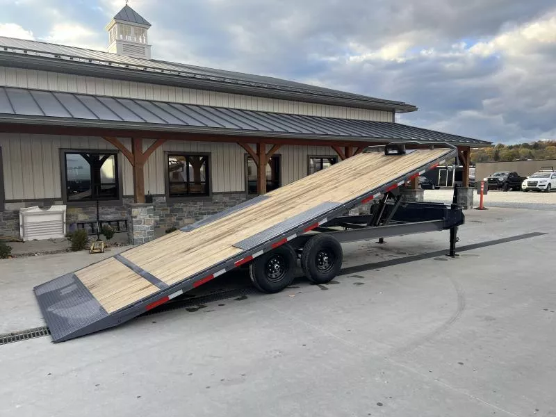 2026 RawMaxx 102x24' Deckover Tilt Trailer 14000# GVW * DEXTER AXLES * DUAL JACKS * I-BEAM FRAME * RUBRAIL/STAKE POCKETS/CHAIN SPOOLS/D-RINGS * WINCH PLATE * SOLAR CHARGER * WIRELESS REMOTE * SCISSOR HOIST