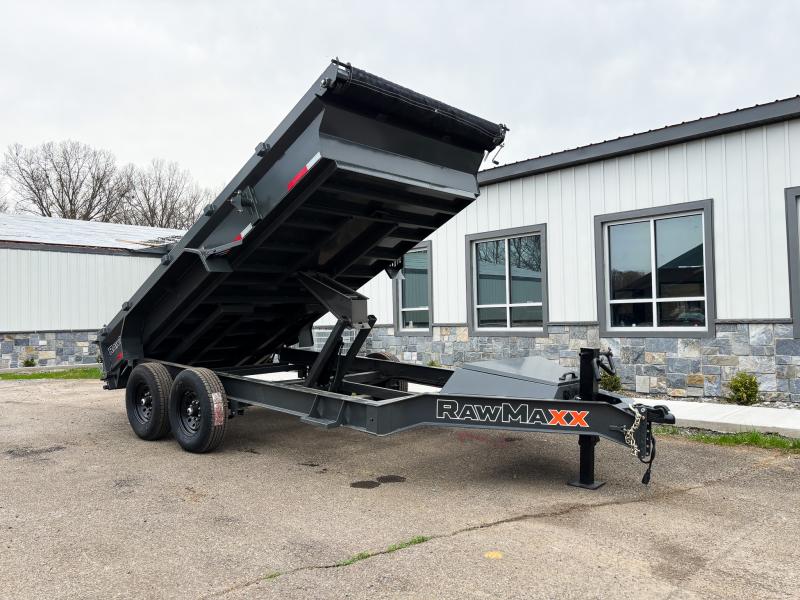 2025 RawMaxx 7x14' Hydraulic Dump Trailer 14000# GVW * 8" I-BEAM FRAME * SCISSOR HOIST * 3-WAY COMBO GATE * UNDERMOUNT RAMPS * ADJUSTABLE COUPLER * 12K JACK * 110V CHARGER * HD TOP RAIL