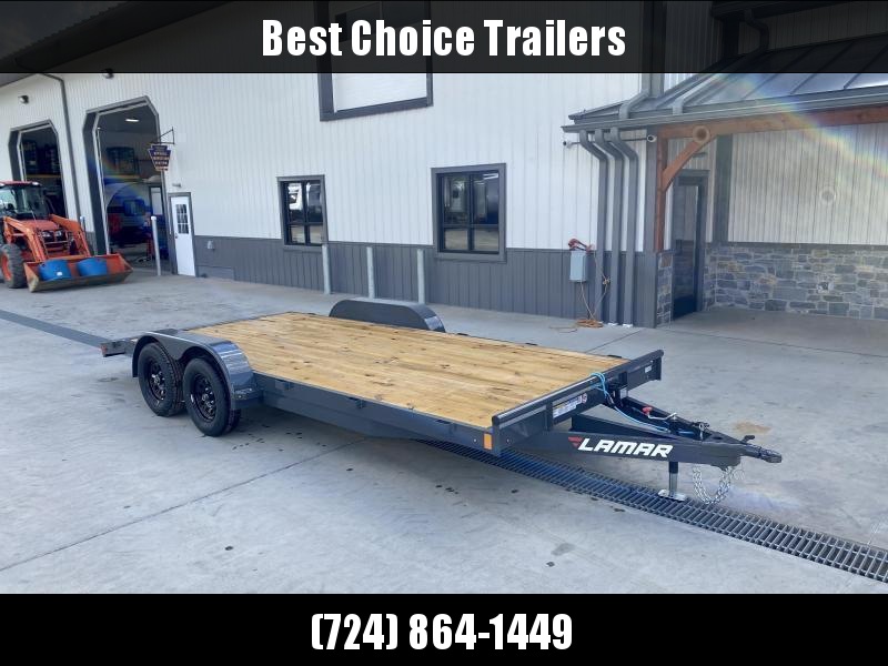 2022 Lamar 7x18 7000# Wood Deck Car Hauler Trailer * CHARCOAL * REMOVABLE FENDERS * EXTRA STAKE POCKETS * 5" CHANNEL FRAME * COLD WEATHER HARNESS * REAR RAMPS * CLEARANCE 2022 Lamar 7x18 7000# Wood Deck Car Hauler Trailer * CHARCOAL * REMOVABLE FENDERS * EXTRA STAKE POCKETS * 5" CHANNEL FRAME * COLD WEATHER HARNESS * REAR RAMPS * CLEARANCE