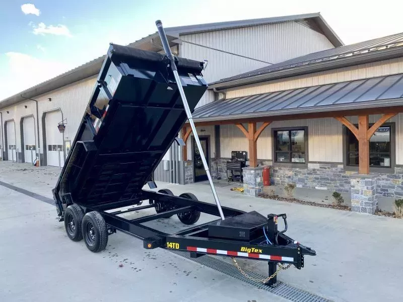 2026 Big Tex Trailers 14TD 7x14' HD Low Profile Telescopic Dump Trailer 15400# GVW * 7GA FLOOR * MEGA RAIL * 5-STAGE 12-TON TELESCOPIC HOIST * 8" I-BEAM FRAME * UNDERMOUNT RAMPS * COMBO GATE * 12K JACK * 24" 10 GA SIDES * TARP KIT * REAR STABILIZER JACKS