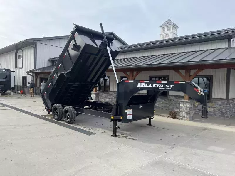 2026 Hillcrest Trailers 7x14' Gooseneck High Side Dump Trailer 17600 GVW * 8000# AXLES * 40" HIGH SIDES * 12-TON TELESCOPIC HOIST * ENGINEERED NECK * I-BEAM FRAME * 7GA FLOOR * DELUXE TARP KIT * HD TOP RAIL * REAR STAB JACKS * 12" O.C. C/M