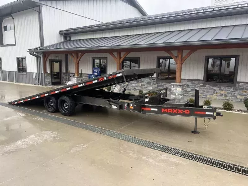 2026 MAXXD 102x22' TOX Power Tilt Deckover Trailer 17500# GVW * WINCH PLATE * 10" I-BEAM FRAME * DEXTER 8000# AXLES * 17.5" RUBBER - 18 PLY * PIERCED I-BEAM BED FRAME * WIRELESS REMOTE * WET BLACK POWDERCOAT * TOOLBOX 