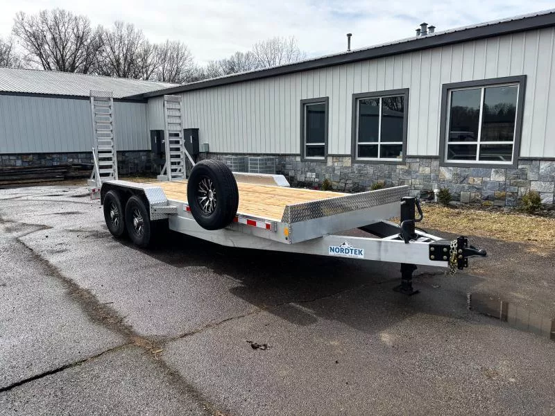 2026 Nordtek 7x18' Aluminum Equipment Trailer 14000# GVW * ALUMINUM STAND UP RAMPS * ALUMINUM WHEELS * 8" TONGUE AND FRAME * 4" CHANNEL C/M, 16" O.C * STAKE POCKETS/RUBRAIL * 12K JACK * ADJUSTABLE COUPLER