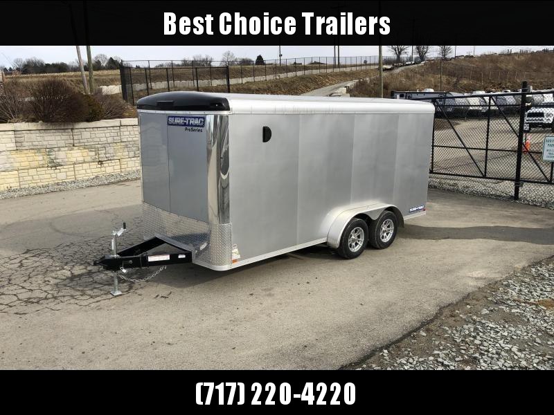 2021 Sure-Trac 7x16' Pro Series Enclosed Cargo Trailer 7000# GVW * SILVER EXTERIOR * .030 SCREWLESS EXTERIOR * ROUND TOP * ALUMINUM WHEELS * 1 PC ROOF * 6'6" HEIGHT * 6" FRAME * 16" O.C. C/M * PLYWOOD * TUBE STUDS 2021 Sure-Trac 7x16' Pro Series Enclosed Cargo Trailer 7000# GVW * SILVER EXTERIOR * .030 SCREWLESS EXTERIOR * ROUND TOP * ALUMINUM WHEELS * 1 PC ROOF * 6'6" HEIGHT * 6" FRAME * 16" O.C. C/M * PLYWOOD * TUBE STUDS