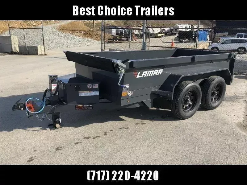 2026 Lamar 5x10' Dump Trailer 9990# GVW * 5200# AXLES * DELUXE TARP KIT * UNDERMOUNT RAMPS * CHARCOAL * ADJUSTABLE COUPLER * RIGID RAILS * 110V CHARGER * DOUBLE CHANNEL FRAME * 10GA FLOOR * 4" CHANNEL BED FRAME