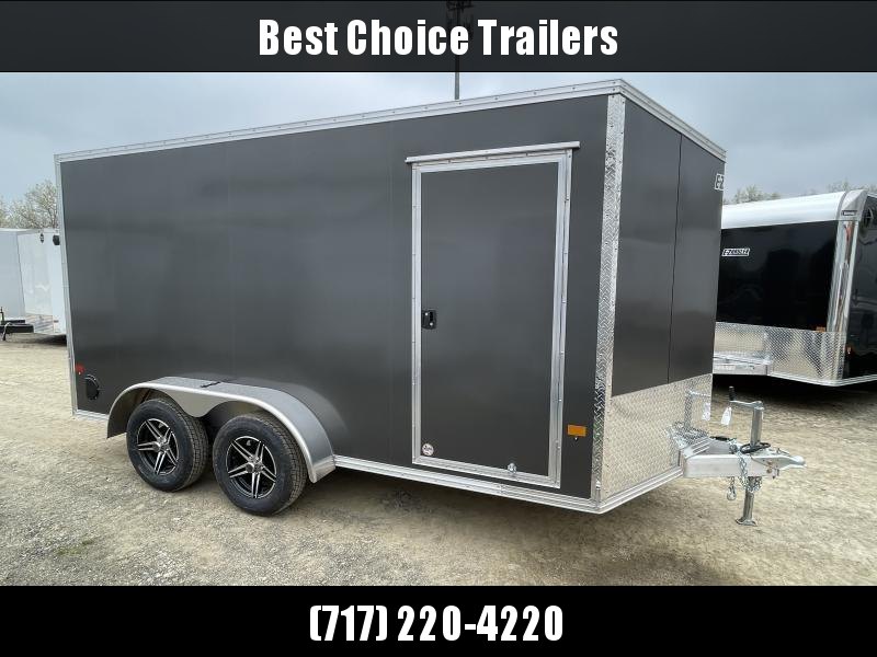 2023 EZ Hauler 7x16' Aluminum Enclosed Cargo Trailer 7000# GVW * CHARCOAL * SLANT V-NOSE * 6'6" INTERIOR HEIGHT * ALUMINUM FRAME * RAMP DOOR * 16" O/C WALLS * 1 PC ROOF * SCREWLESS * ALUMINUM WHEELS 2023 EZ Hauler 7x16' Aluminum Enclosed Cargo Trailer 7000# GVW * CHARCOAL * SLANT V-NOSE * 6'6" INTERIOR HEIGHT * ALUMINUM FRAME * RAMP DOOR * 16" O/C WALLS * 1 PC ROOF * SCREWLESS * ALUMINUM WHEELS