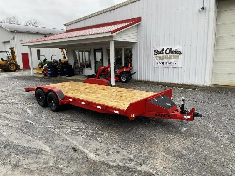 2026 Rice 7x20' Car Hauler Trailer 9990# GVW * LED'S * POWDERCOATED * 5" TONGUE AND FRAME * TREADPLATE BEAVERTAIL * DROP LEG JACK * ADJUSTABLE COUPLER