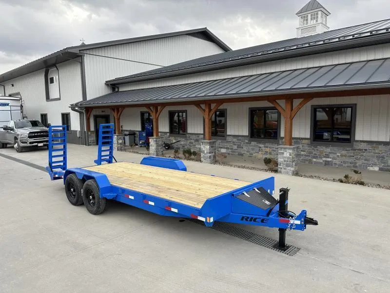 2026 Rice 7x18' Equipment Lowboy Trailer 14000# GVW * STAND UP WEDGE RAMPS * TOOLBOX * LED'S *  AG BLUE POWDERCOAT * 6" TONGUE AND FRAME * TREADPLATE BEAVERTAIL * DROP LEG JACK * ADJUSTABLE COUPLER