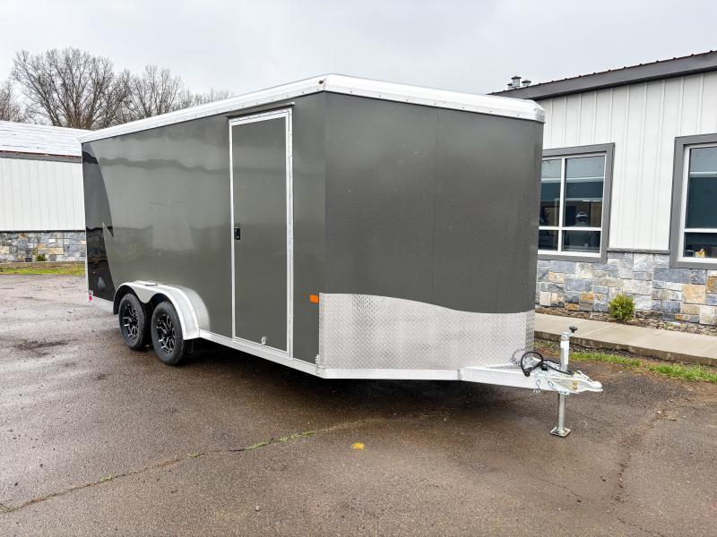 2025 NEO Trailers 7.5x16' NAMR Aluminum Enclosed Motorcycle Trailer * AWNING DOOR * BLACK + BATTLESHIP GREY  * TORSION SUSPENSION * VINYL WALLS * 7' HEIGHT - UTV PKG * ALUMINUM WHEELS * TIE DOWN SYSTEM * NXP RAMP DOOR