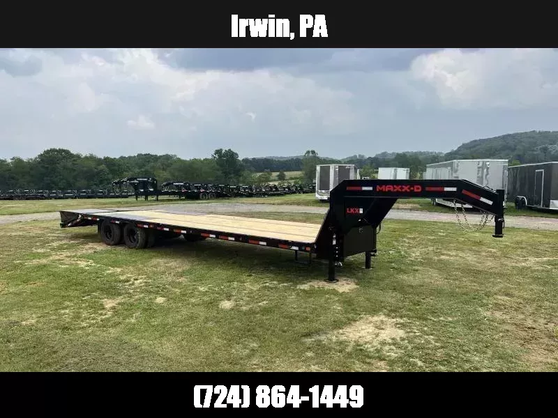 2026 MAXXD 102x35' LKX Gooseneck Flatbed Trailer 25990# GVW * 12000# DEXTER AXLES * EOH BRAKES * PIERCED I-BEAM FRAME * WINCH PLATE IN NECK * I-BEAM CROSSMEMBERS * 6" SIDE RAIL * FULL WIDTH RAMPS * TORQUE TUBE