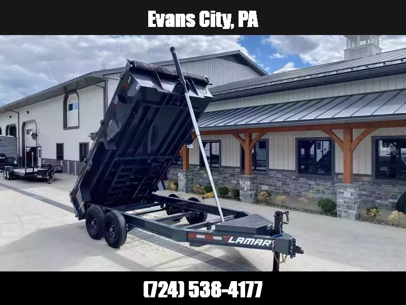 2026 Lamar 7x14' Dump Trailer 14000# GVW * 11-TON 144" TELESCOPIC HOIST * 7GA FLOOR * TARP KIT * UNDERMOUNT RAMPS * 12K JACK * CHARCOAL * RIGID RAILS * HD COUPLER * NESTLED I-BEAM FRAME 28" H * COMBO GATE * 12" O.C. C/M 1761078953