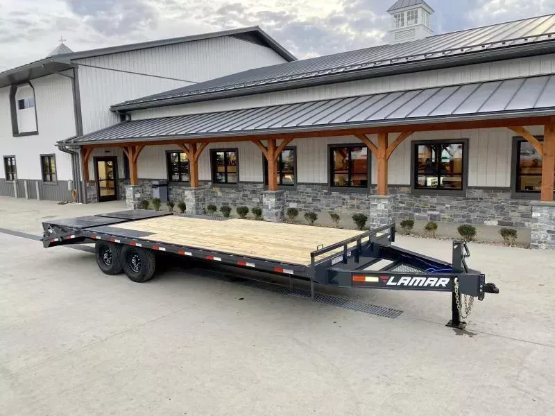 2026 Lamar 102x22' Beavertail Deckover Trailer 14000# GVW * FULL WIDTH RAMPS + SPRING ASSIST  * CHARCOAL * TOOL TRAY * HD COUPLER * I-BEAM FRAME * 16" O.C. C/M * RUBRAIL/STAKE POCKETS/PIPE SPOOLS